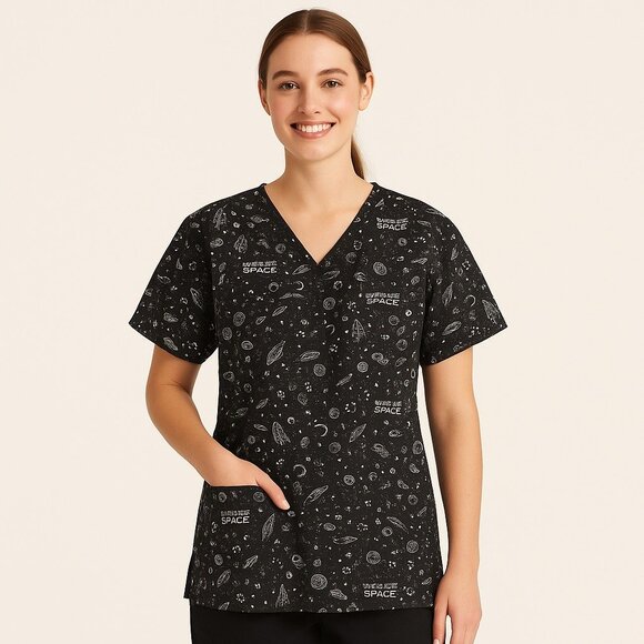 Cherokee Medical Uniforms Women’s Scrub Top Size L – “I Need My Space” Black Gal - Picture 6 of 6